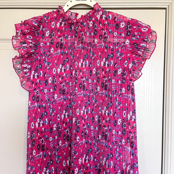 Anthropologie Pink Floral Freida Pleated Ruffle Blouse - Picture 4 of 6